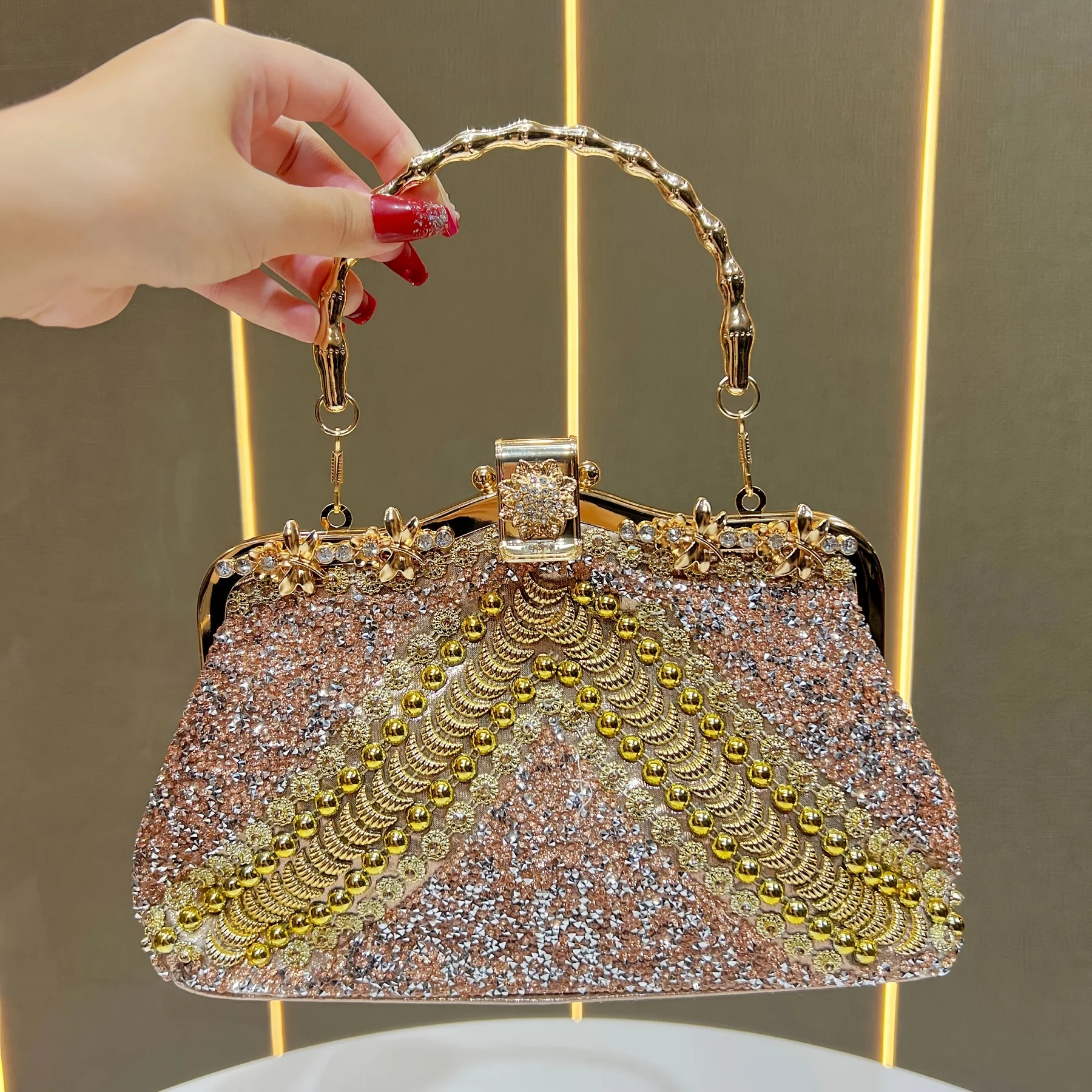 

Rhinestone Handbag & Crossbody Bag - Detachable Strap, Elegant Evening Clutch Suitable for Party Wedding