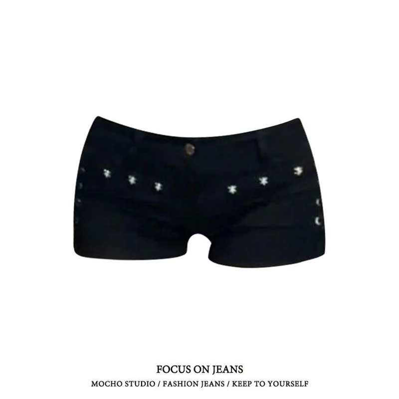 

ZHIZOU Women Black Denim Shorts Streetwear Vintage 2000s Y2k Sexy Jeans Shorts Low Waist Hot Cowboy Pants Shorts Clothes Summer