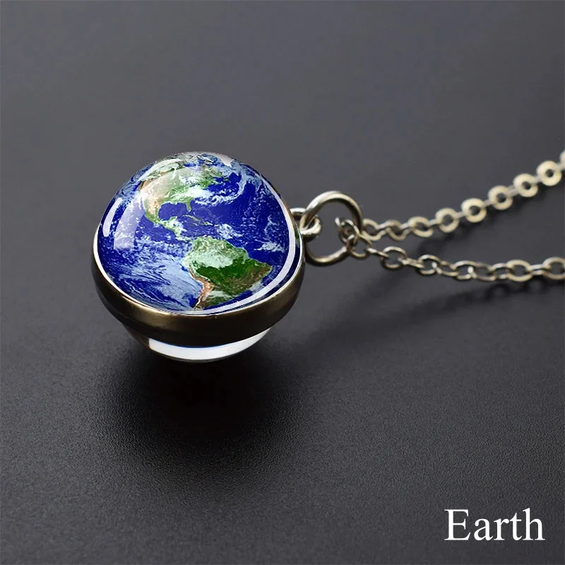 Glow In Dark Solar System Planet Necklace Moon Earth Jupiter Neptune Mars Venus Mercury Glass Ball Pendant Necklace Fashion Gift