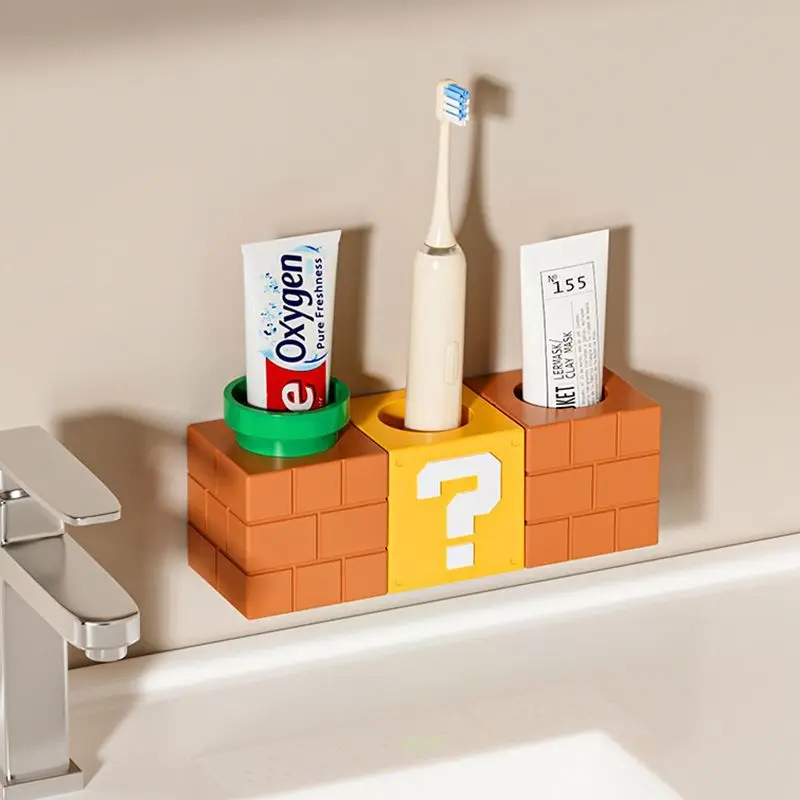 سوبر ماريو الكرتون حامل فرشاة الأسنان أنيمي الإبداعية المنزلية الحائط معجون الأسنان الصرف تخزين فرشاة الأسنان المنظم