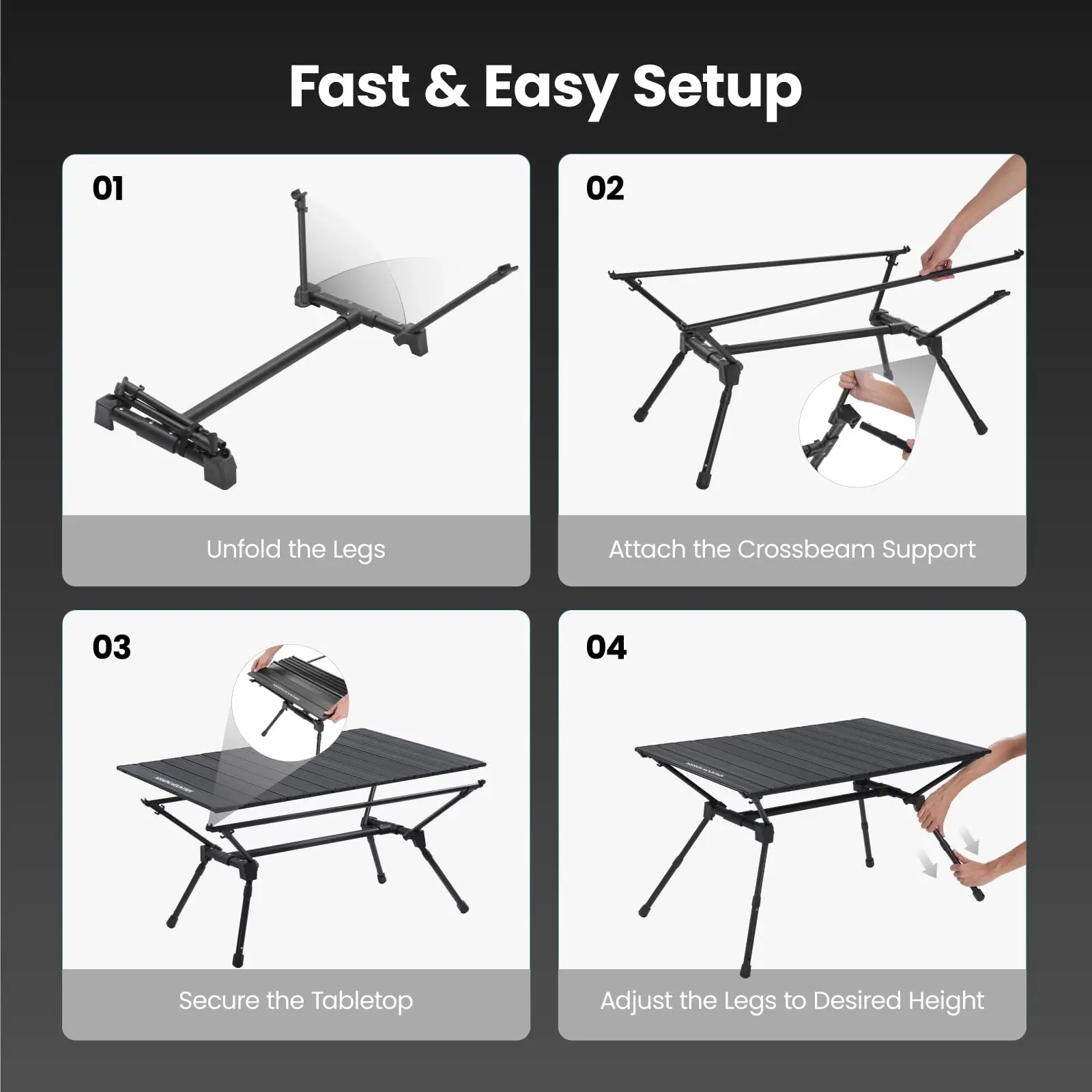 S4 Camping Table Outdoor Folding Table with Carry Bag Adjustable Height Aluminum Roll Up Camp Table Portable Picnic Table