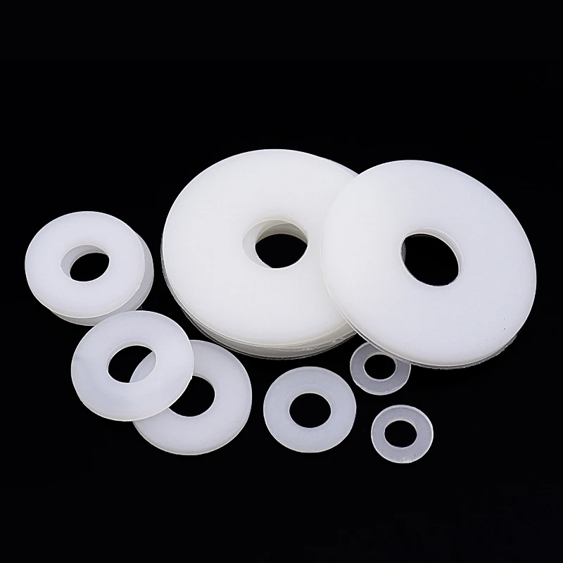 50~500 Stück M2 M2.5 M3 M4 Weiße Kunststoff-Nylon-Unterlegscheiben, Gummi-Isolierte Flachdichtungen, PTFE-Kunststoff-Schraubenscheiben – Detail 4