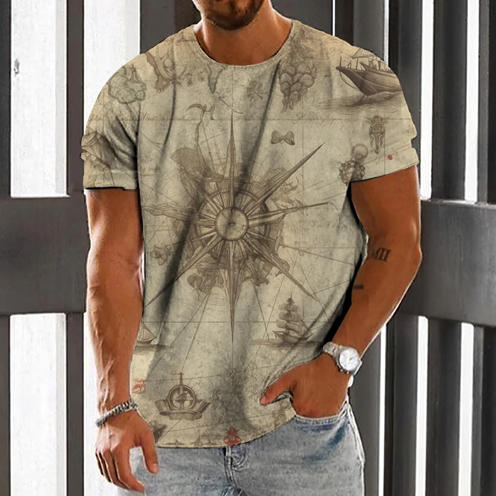 

Vintage T-Shirt For Men 3d Sailing Boat Print Street Daily Sweatshirt Oversized Shirt Breathable Tops Summer Casual Short Sleeve