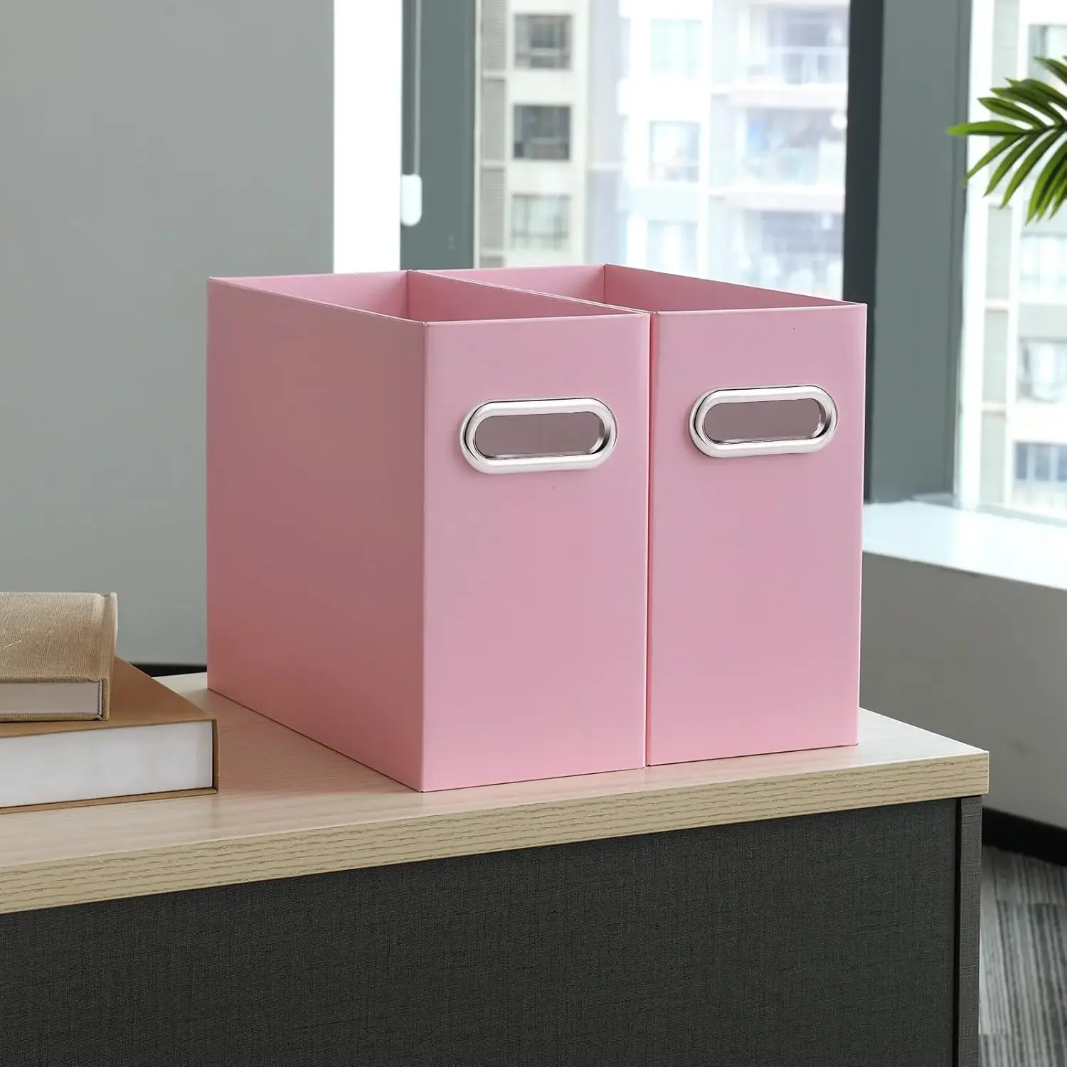 File Organizer, Collapsible File Box, Portable File Box with Handle, The One and Only Box (Pink, 2 Pack)