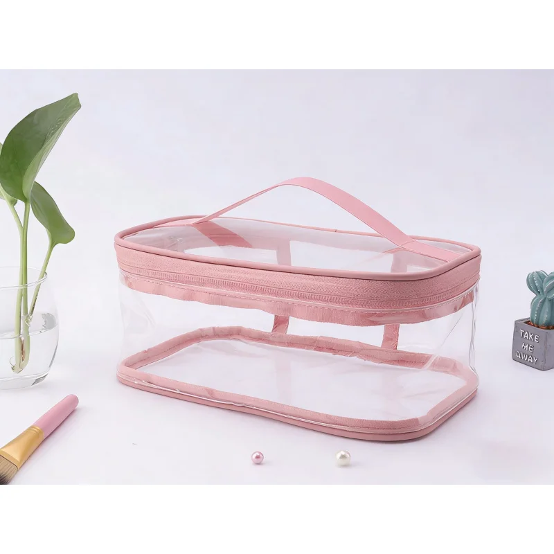 Travel Essential Waterproof Makeup Bag2Large Capacity Portable Toiletry BagPVCZipper storage bag pink green two-tone