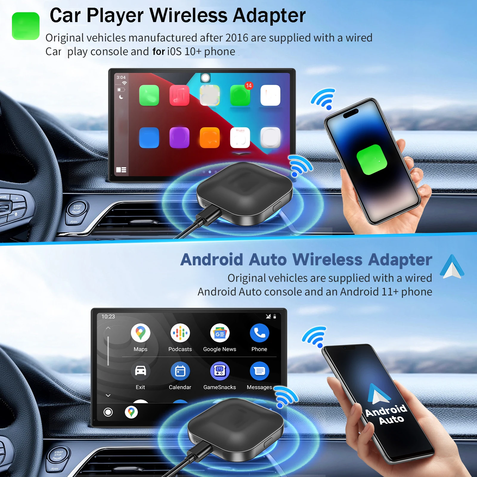 Birgus C1 Wireless CarPlay Adapter Android Auto Dual System Adapter bluetooth5.0 WiFi 2.4&5.8Ghz Youtube Music Spotify carplay