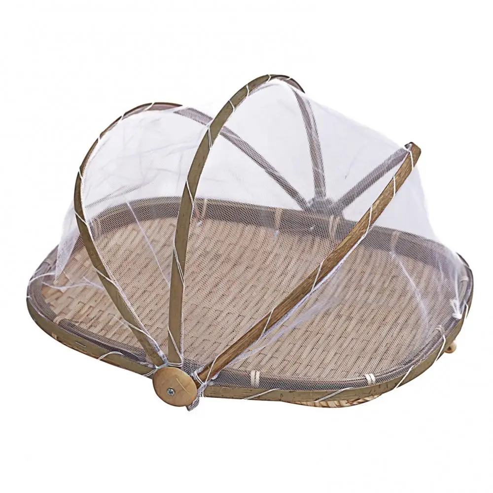 Bamboo Woven Mesh Storage Basket Cover Tent Food Fruit Anti Flies Insect Net