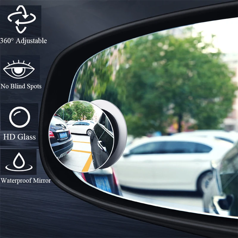 1Pc Round Frame Convex Blind Spot Mirror Safety Driving Wide-angle 360 Degree Adjustable Clear Rearview Mirror Car Accessories