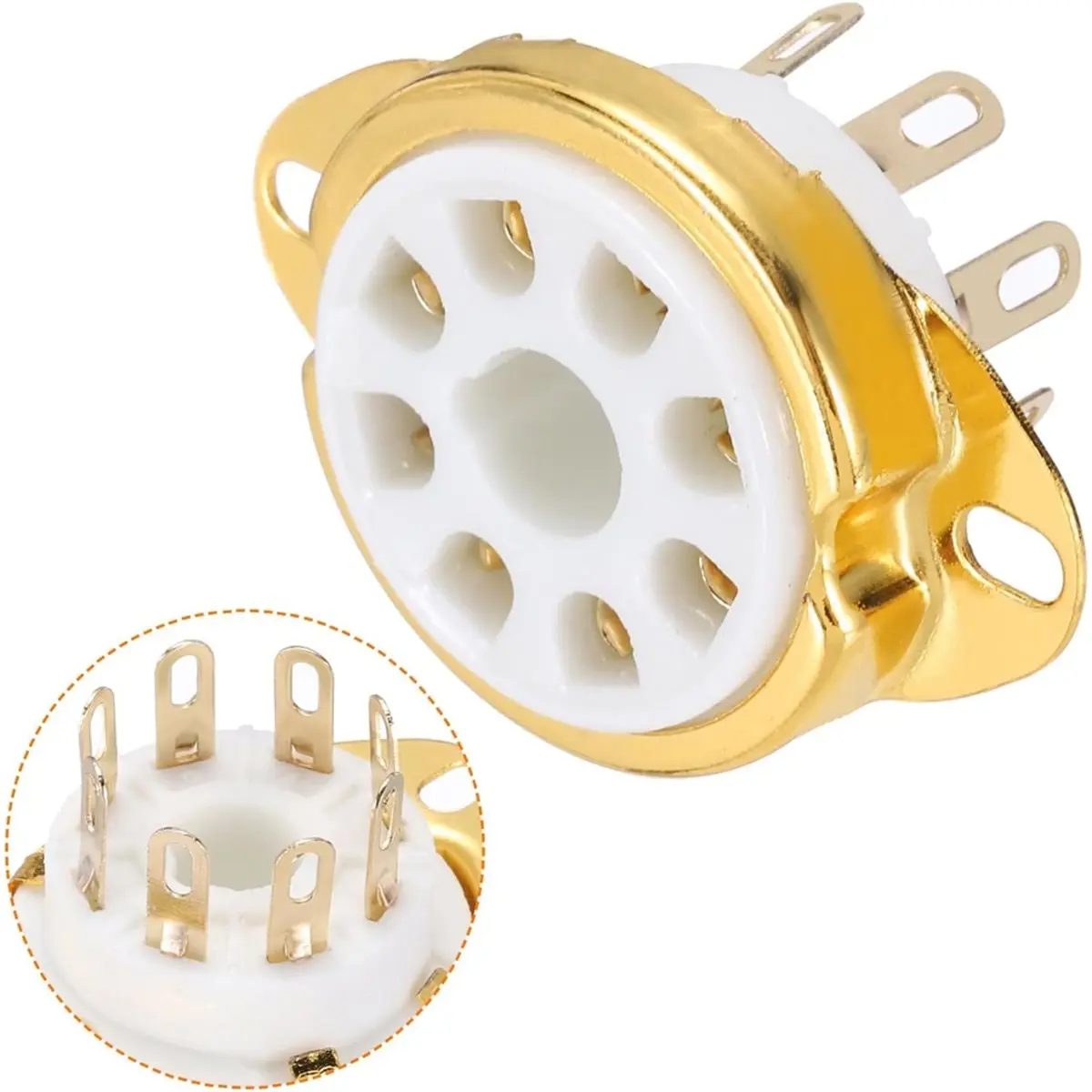 6 Pcs 8pin Tube Socket Ceramic Tube Socket,Vacuum Tube Protect Tube Pin Socket PCB Tube Socket White, Large 8-Pin Set