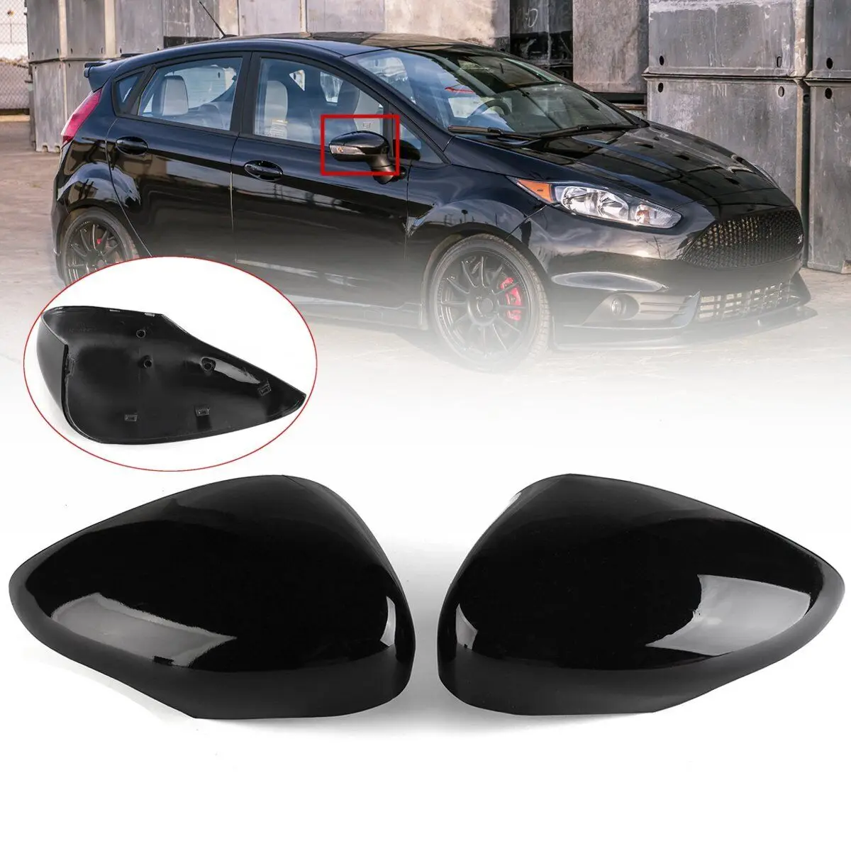 2X Gloss Black Car Side Rear View Wing Mirror Cover Cap for Ford Fiesta MK7 2008 2009 2010 2011 2012 2013 2014 2015 2016 2017