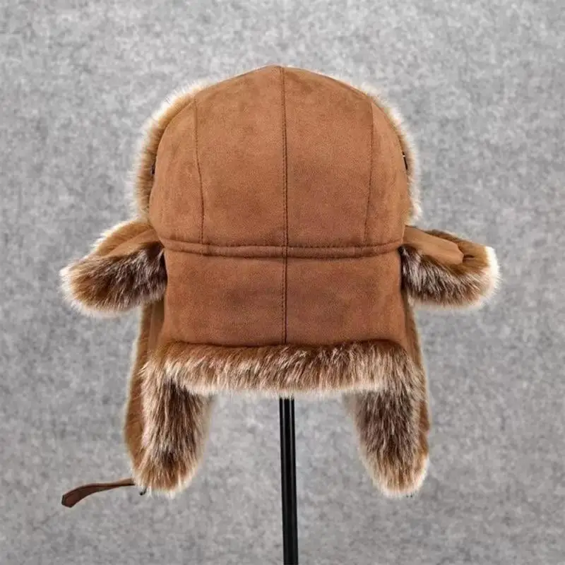 31BB Adult Furry Trapper Hat with Earflaps Winter Warm Thicken Ear Flaps Hat Windproof Winter Coldproof Cycling Hat