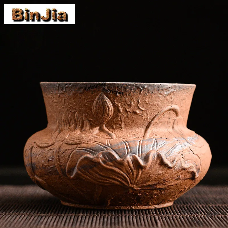 

350ml Coarse Pottery Lotus Jianshui Washing Cup Bowl Tea Residue Bucket Tea Residue Barrel Household Chaxi Teaset Decoration