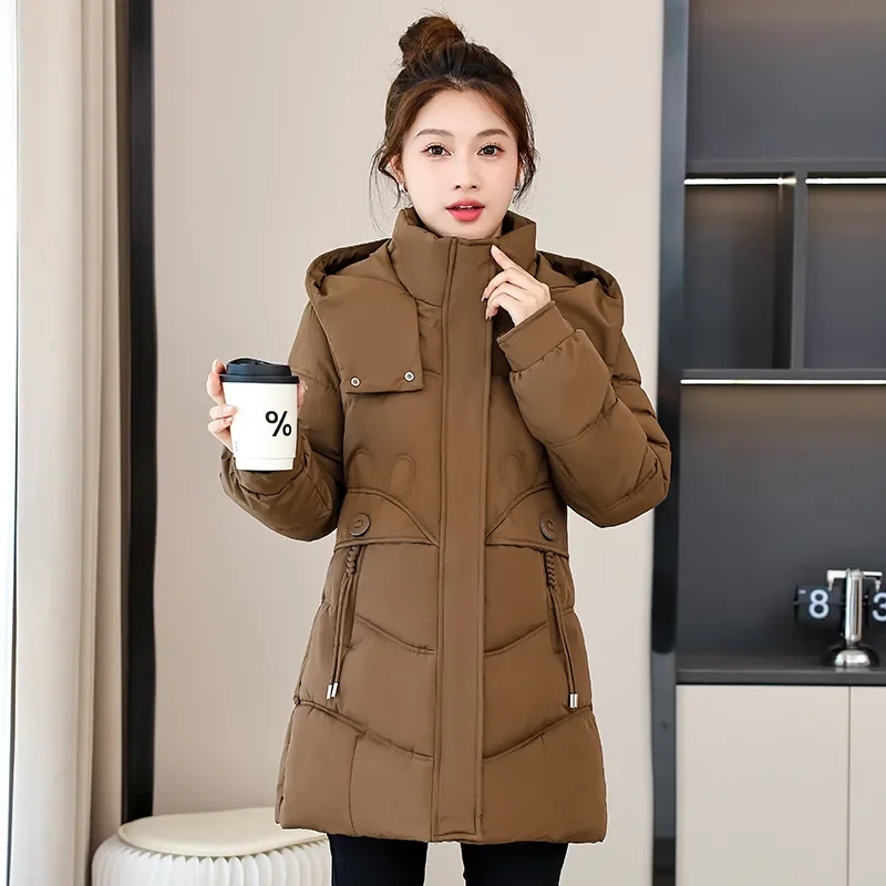 2025 New Winter Coat Women Parkas Casual Clothing Jacket Hooded Parka Thick Black Red Snow Outerwear Female Cardigan