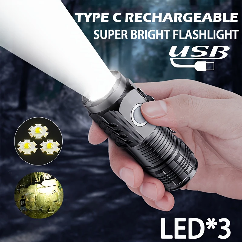 Mini 3 LED Flashlight With Pen Clip，Night Walking, Portable Brightness,Rechargeable Waterproof Emergency Spotlight Outdoor Torch