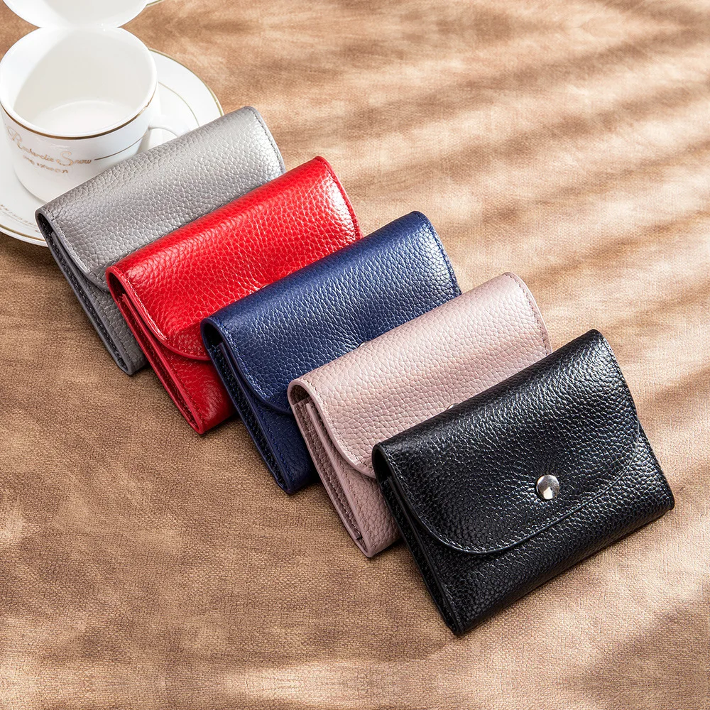 Genuine Leather Wallet Women Casual Simple Female Short Small Wallets Coin Purse Card Holder Men Money Bag with Zipper Pocket