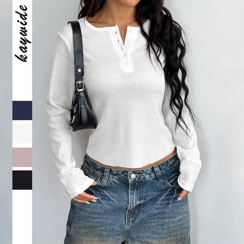 

Spicy Girl Style Button Long Sleeved Vest T-Shirt Women'S Clothing