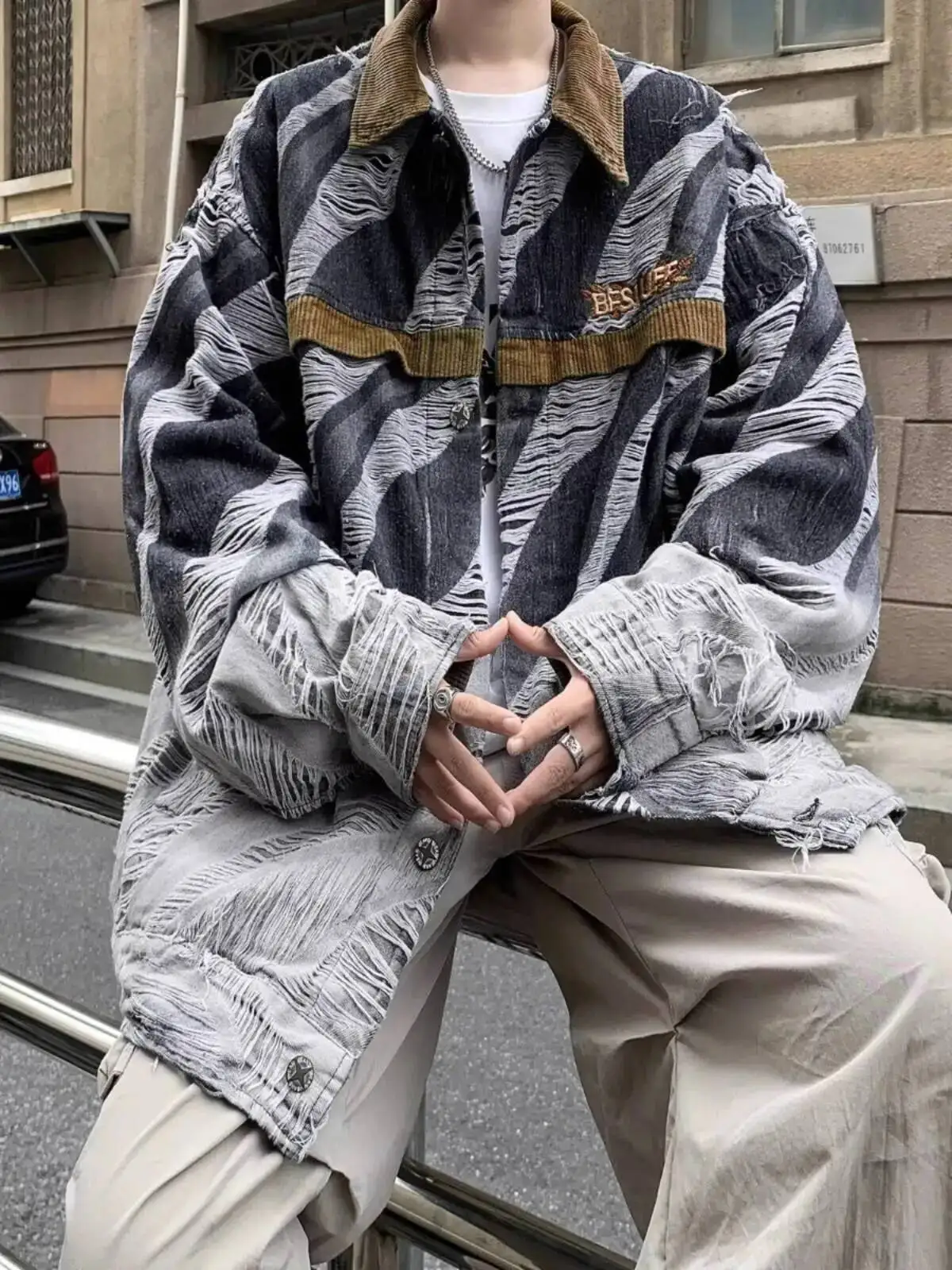 

Tie-dye Gradient Denim Jacket For Men Autumn 2025 Coat New Fashion Loose Lapel Veste Homme Hip Hop Retro Chaquetas