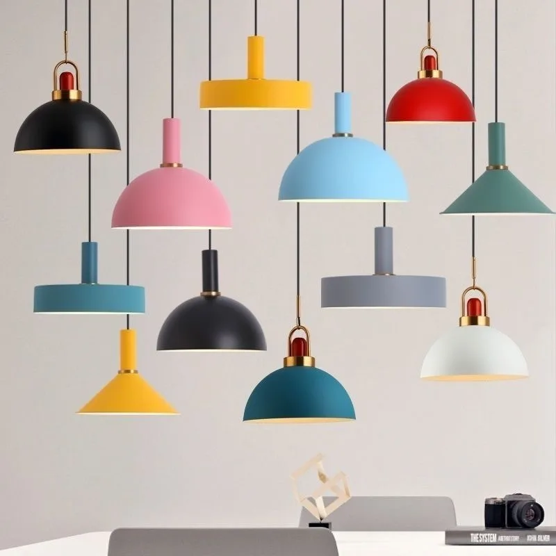 

Nordic Macaron Iron Pendant Lights Bar Kitchen Creative Personality Restaurant Living Room Coffee Shop LED Hanging Chandeliers
