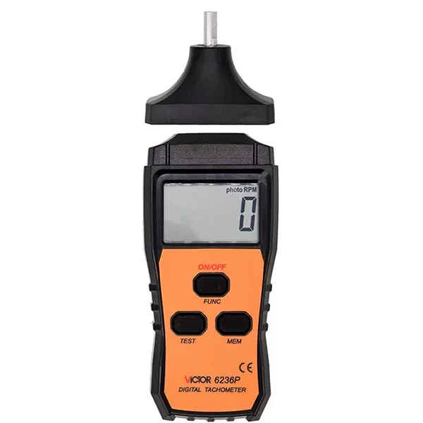 

Цифровой тахометр VICTOR 6236P, контакт 1-1999 об/мин или бесконтактный, 2,5-99999 об/мин, линия скорости, автоматический диапазон 1-999, измеритель 40 мА