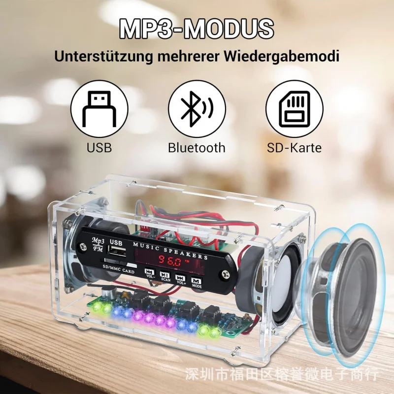 Bluetooth Speaker KitFMRadio Portable Speaker BeltLEDVoice Control Level Indicator Light Acrylic Shell Parts