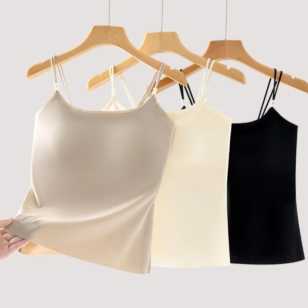 

With Chest Cushion Ice Silk Camisole Pearl Shoulder Strap Non Trace Ice Silk Corset Tanks Streetwear Suspender Vest Travel