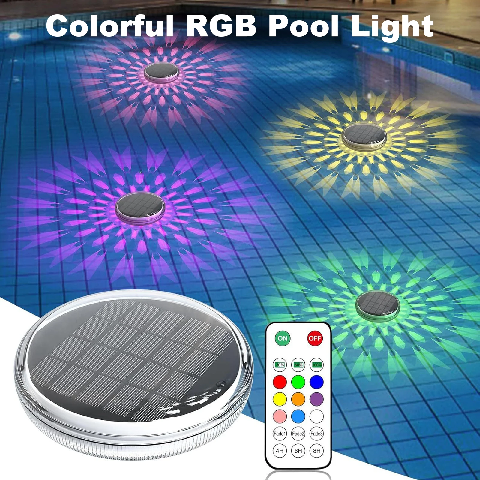 RGB Color Changing Pool Light 9 Colors 3 Modes Remote Control Floating LED Lamp Water Float Light for Beach Patio Poolside Decor