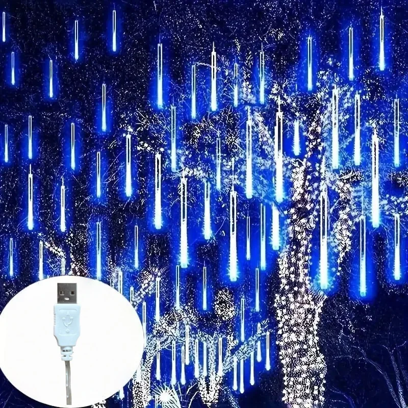 

USB Метеоритный дождь Дождевые гирлянды Светодиодные фонари Уличные рождественские украшения для дома Открытый свадьба Новый год Рождество
