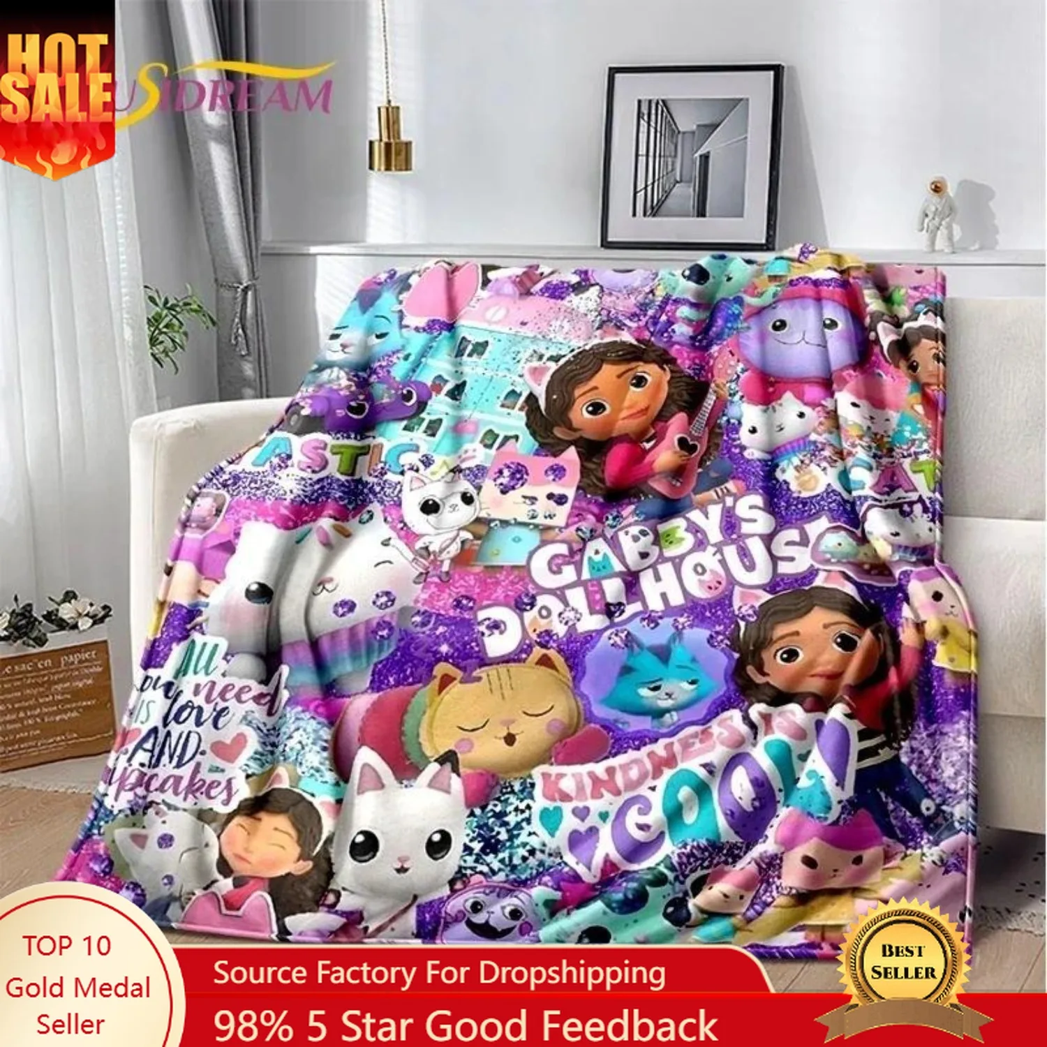 

Gabbys Cartoon Cute Dollhouse Girl Soft Blankets Keep Warm Throw Blanket Comfortable Blanket for Picnic Beds Sofa Home Bedroom