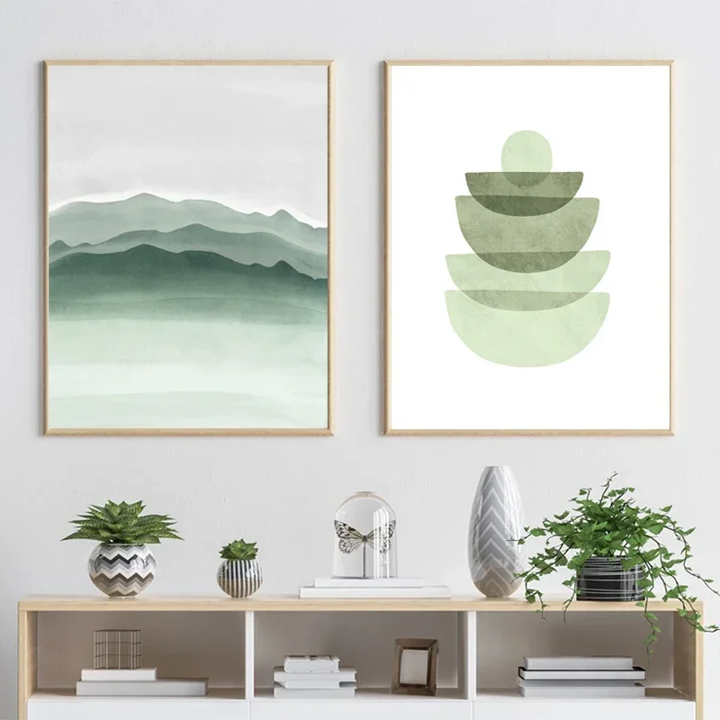 Canvas PaintingImpresiones Artísticas De Formas Geométricas Abstractas En Verde Acuarela, Póster Nórdico,  Verde Menta, Imáge