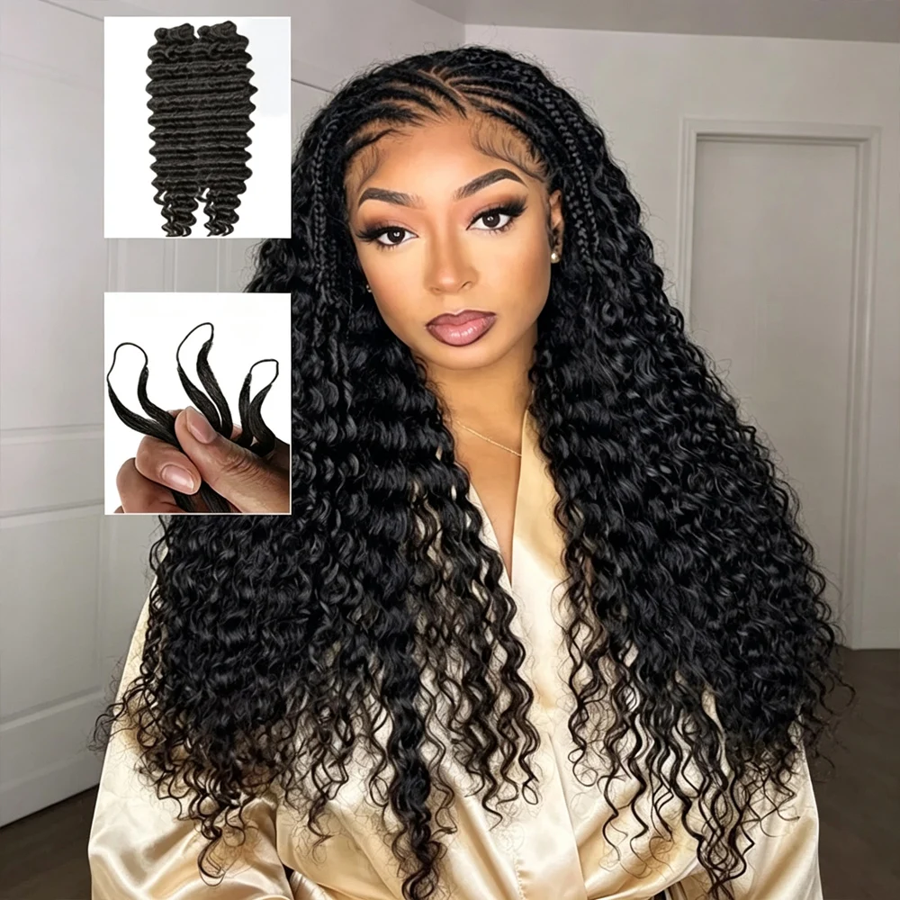 Deep Wave Feather Crochet Braid Natural Black Human Hair Extensions Deep Wave Feather Human Crochet Hair For Women Pre-Separated & Pre-Fluffed Feather Crochet 100% Human Hair Extensions Soft Natural Look, Lightweight & Tangle-Free