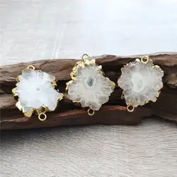 FUWO Wholesale Natural Irregular Stalactite Connector Pendant,Golden Plated Crystal Druzy Accessories For Jewelry Making PD385