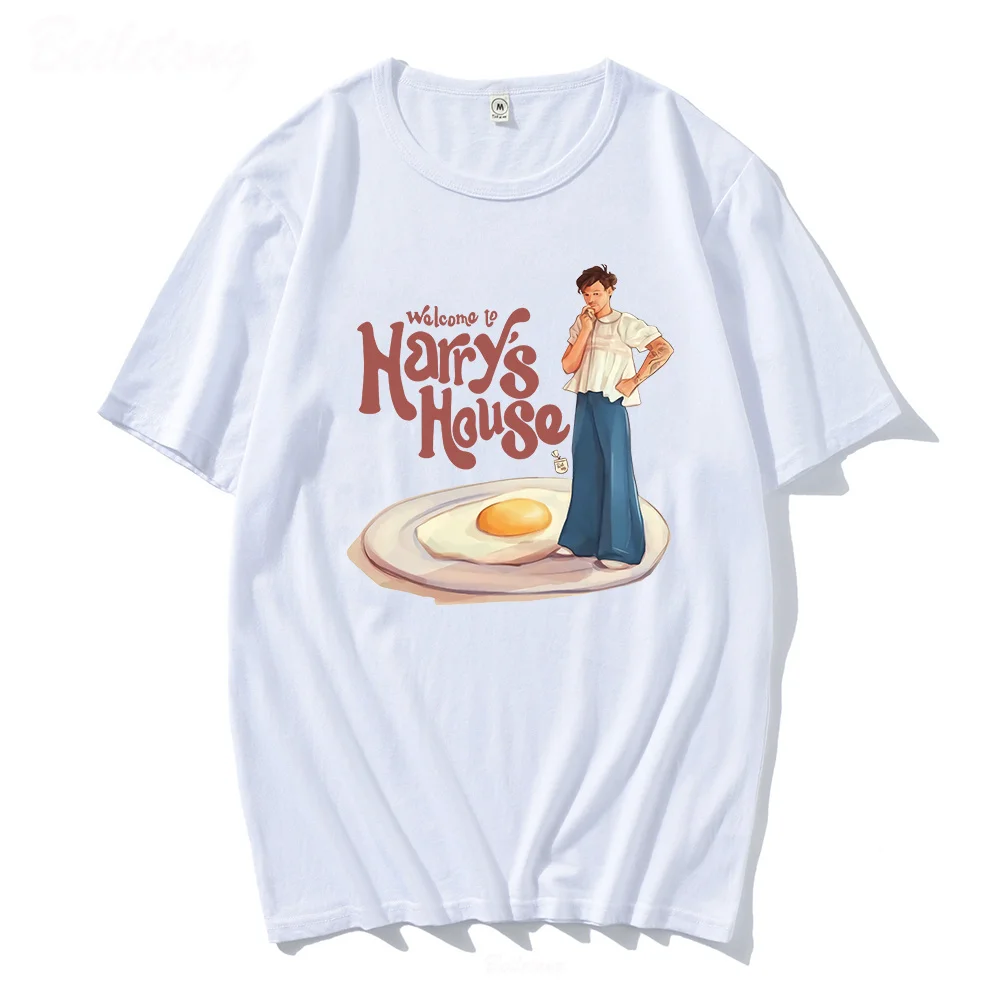 Camiseta com decote em O verão para homens e mulheres, camisetas plus size, Boy Thinking House, capa do álbum musical, tops estampados Breakfast Eggs, 100% algodão