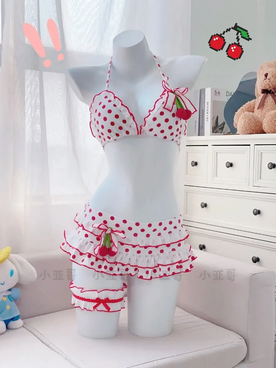 Japanese Cute Girls Cherry Print Sexy Bikini 2026 Summer New Woman Sweet Swimsuit Student Casual Swimwear Y2k Bathing Suit