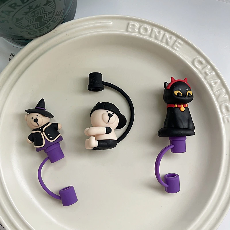 Cute Bear Pumpkin Straw Cover Suitable for 7-8mm Diameter Straw Universal Drinking Sippy Stopper Dustproof Reusable Silicone Cap