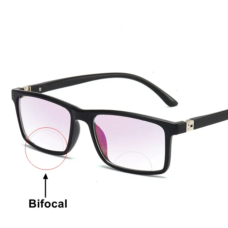 

High Quality Bifocal Anti Blue Reading Glasses Portable Multifocal Presbyopic Glasses Magnification Square Diopter +1.0 To +4.0