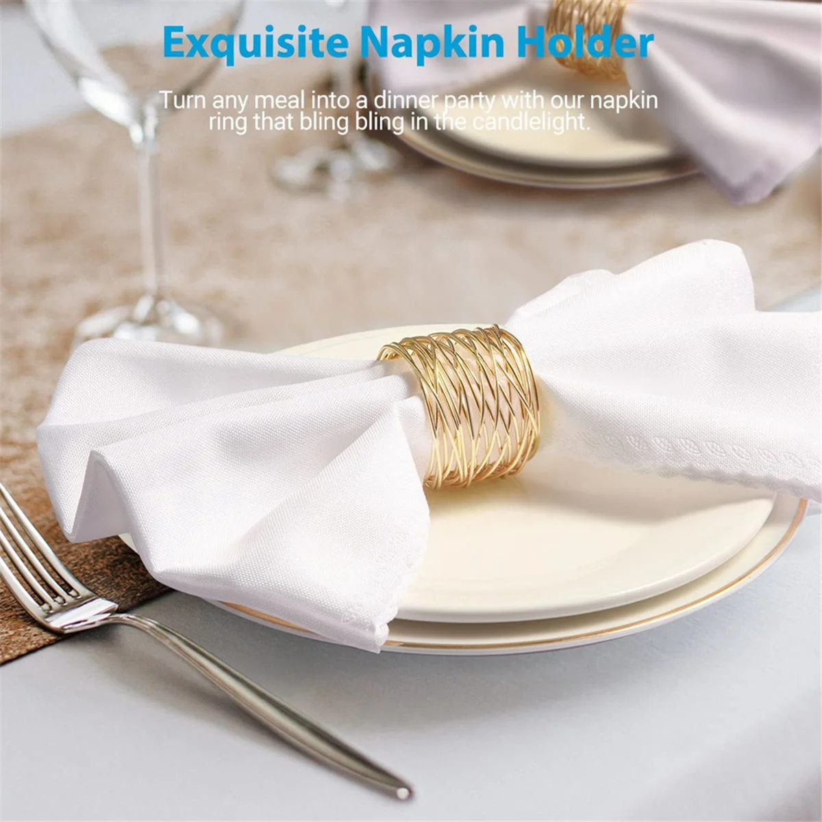 Twisted Wire Mesh Napkin Rings Holders Party Wedding Christmas Gathering Gold 12Pcs