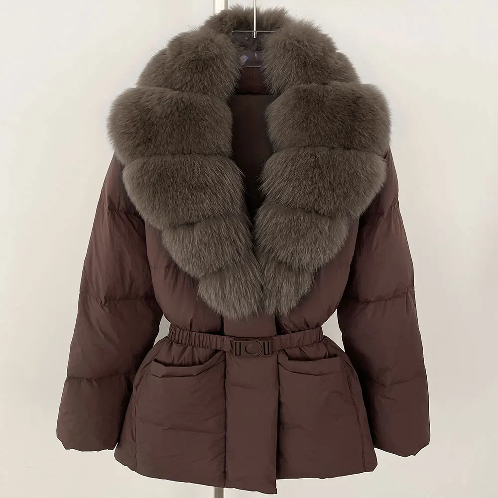 

OFTBUY Real Fur Coat Casual Female Feather Parka White Duck Down Coat New Winter Huge Natural Fox Fur Puffer Jacket Women