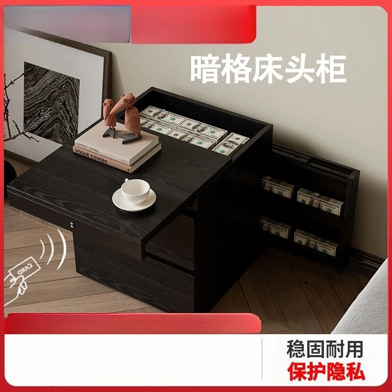 

Concealed solid wood bedside table Household bedroom Multifunctional hidden bedside storage Insurance locker