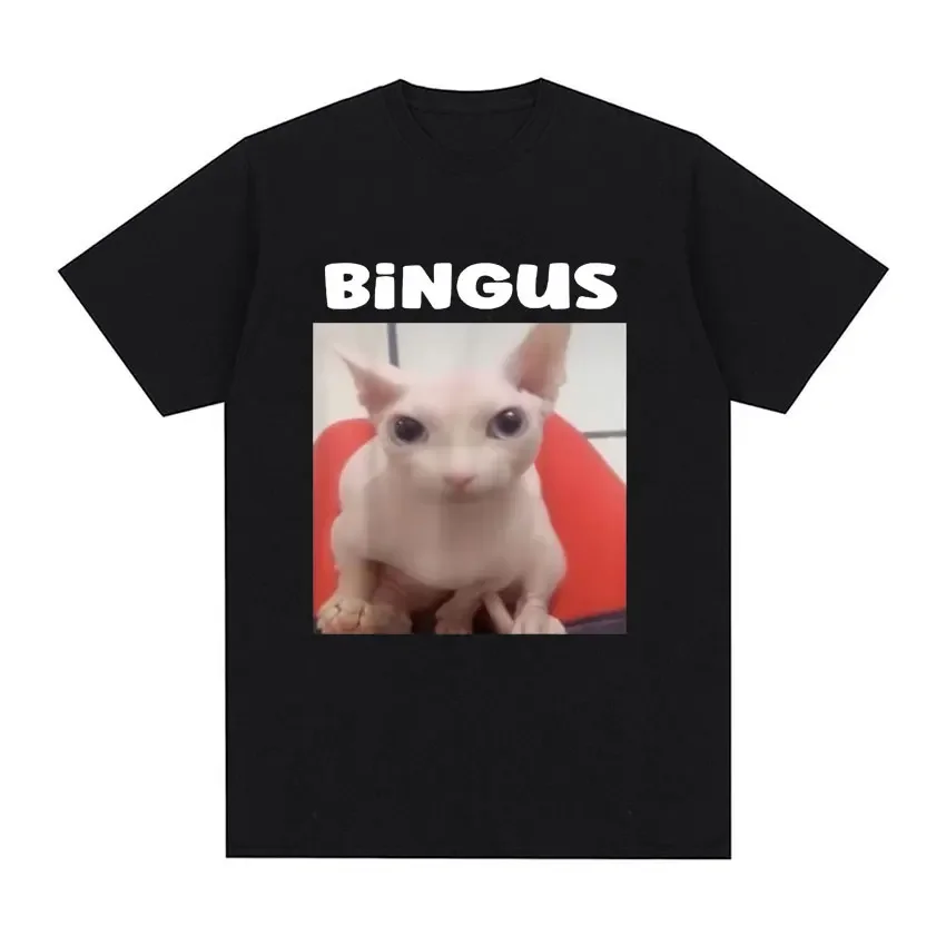 Bingus Meme Funny Cute Cat Graphic T-Shirt for Men Women Fashion Casual Oversized T-shirts 100% Cotton Short Sleeve T Shirt Tops