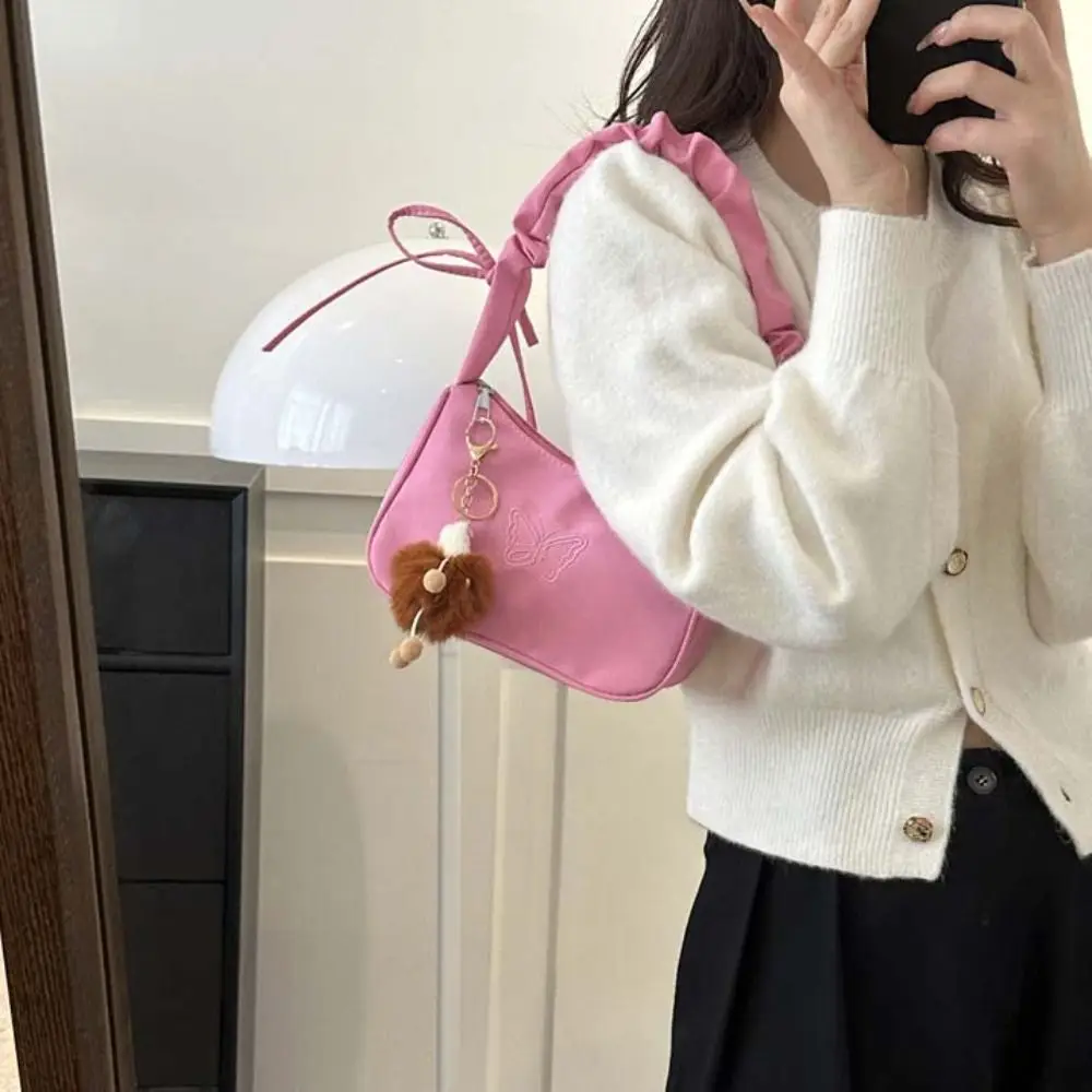 

Embroidery Bowknot Butterfly Shoulder Bag Ruffle Handle Y2k Style Ins Half-moon Underarm Bag Coin Purse Wallet Korean Style