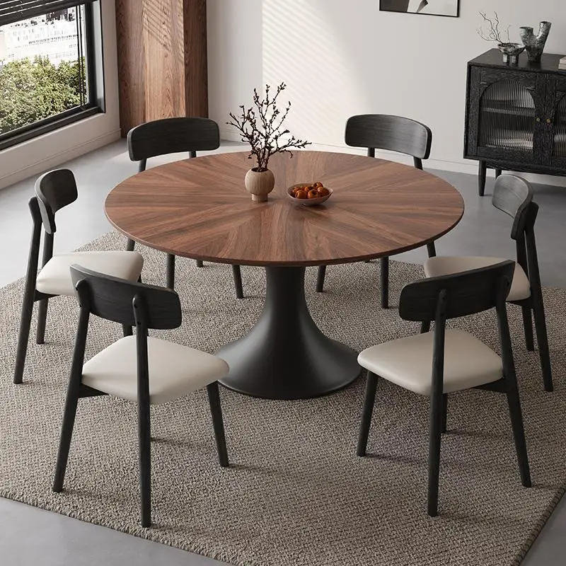 Medieval dining ta ble parquet solid wood medieval round ta ble chair carbon steel designer new small apartment rock slab round