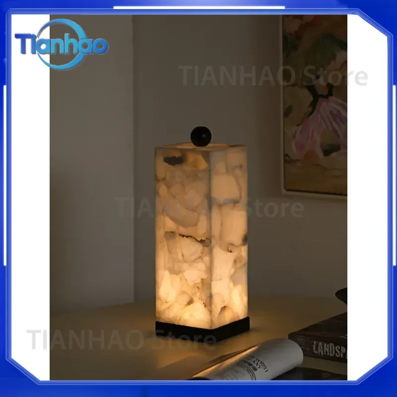 Natural Marble Table Lamp for French Italian Style Living Room Study Bedroom Simple Designer Luxury Stone Table Lamp