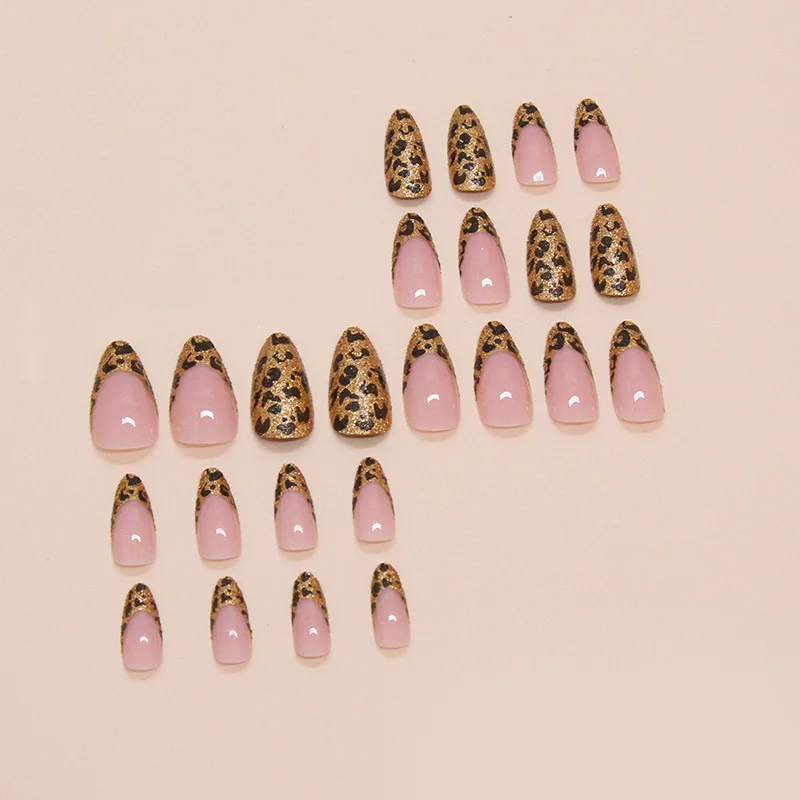 Christmas Stiletto Fake Nails for Women Girls Leopard Print Designs French Press on Nails Wearable Full Cover False Nails CF43