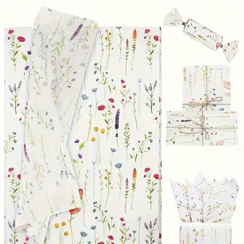 50 Blatt Lavendel-Geschenkpapier, Wildblumen-gedrucktes Art-Deco-Seidenpapier für Hochzeitsgeschenke, Verlobungsverpackung