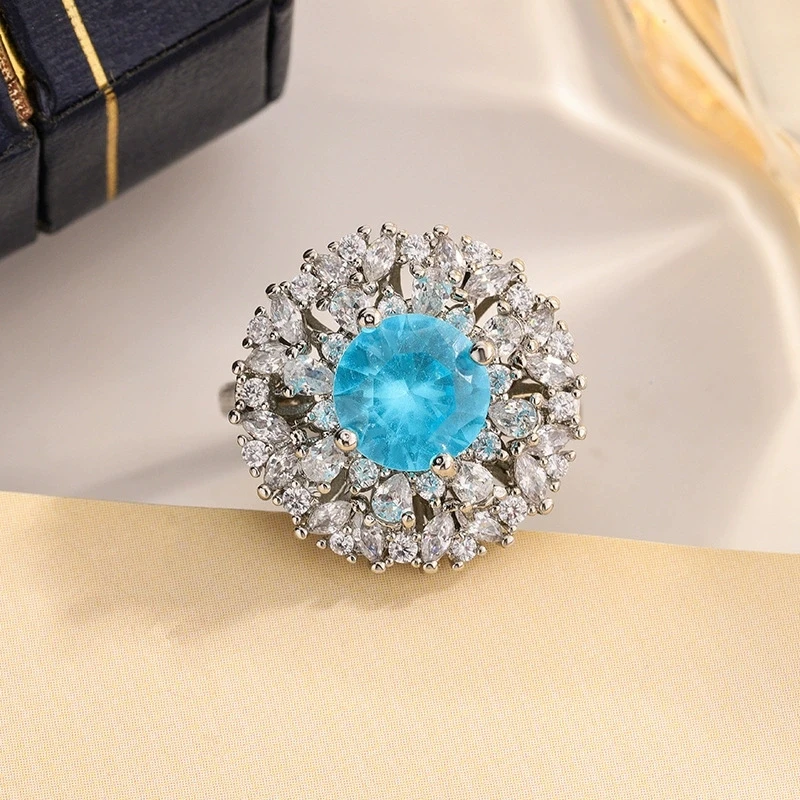 

Роскошное женское кольцо из стерлингового серебра 925 пробы с сапфиром и геометрическими фигурами, модное свадебное украшение для женщин