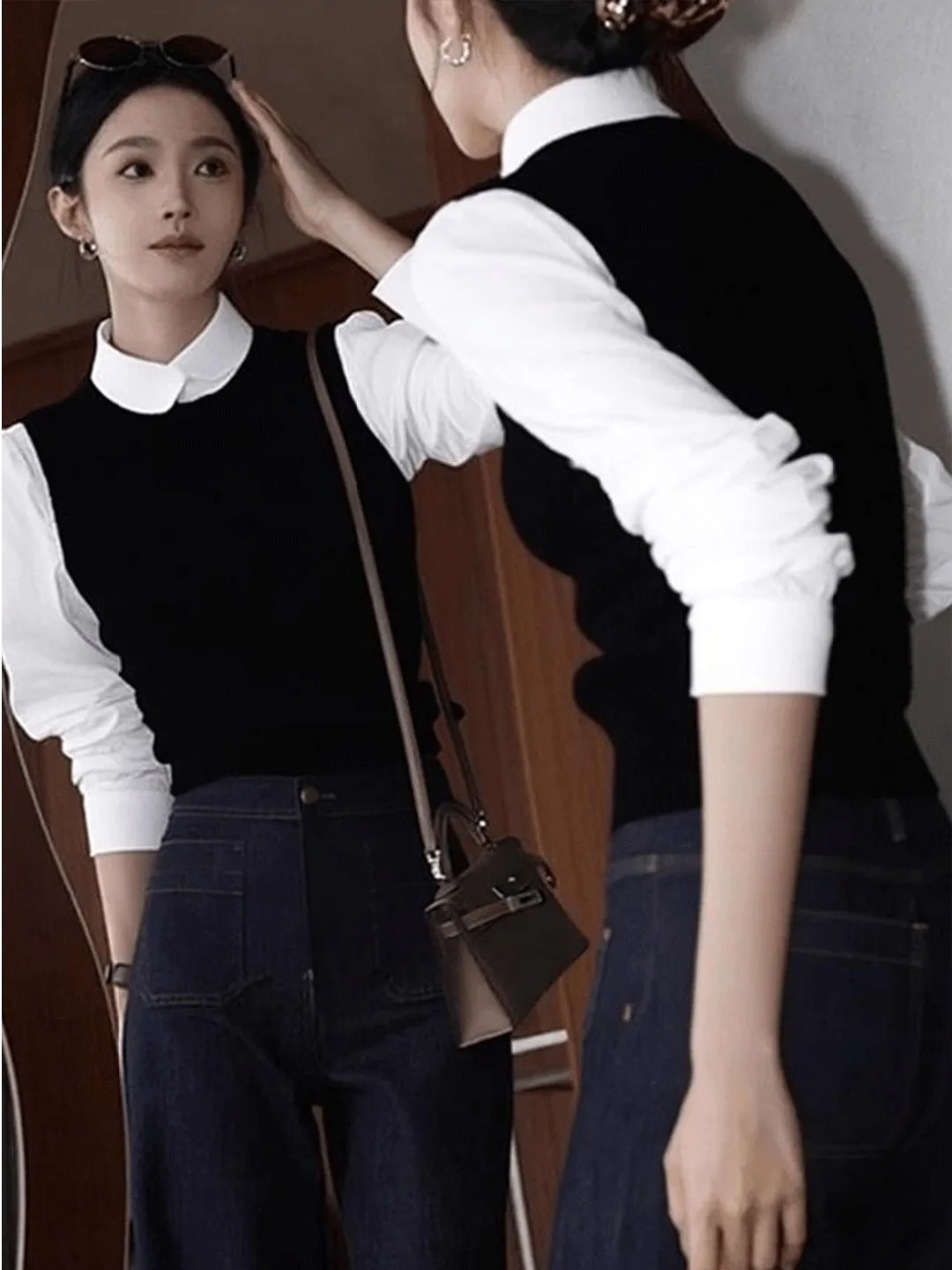 Ele Bla gebreide kleding dames herfst winter nieuwe Sle uniek ontwerp faionable top Franse Sle slim fit lange Sve