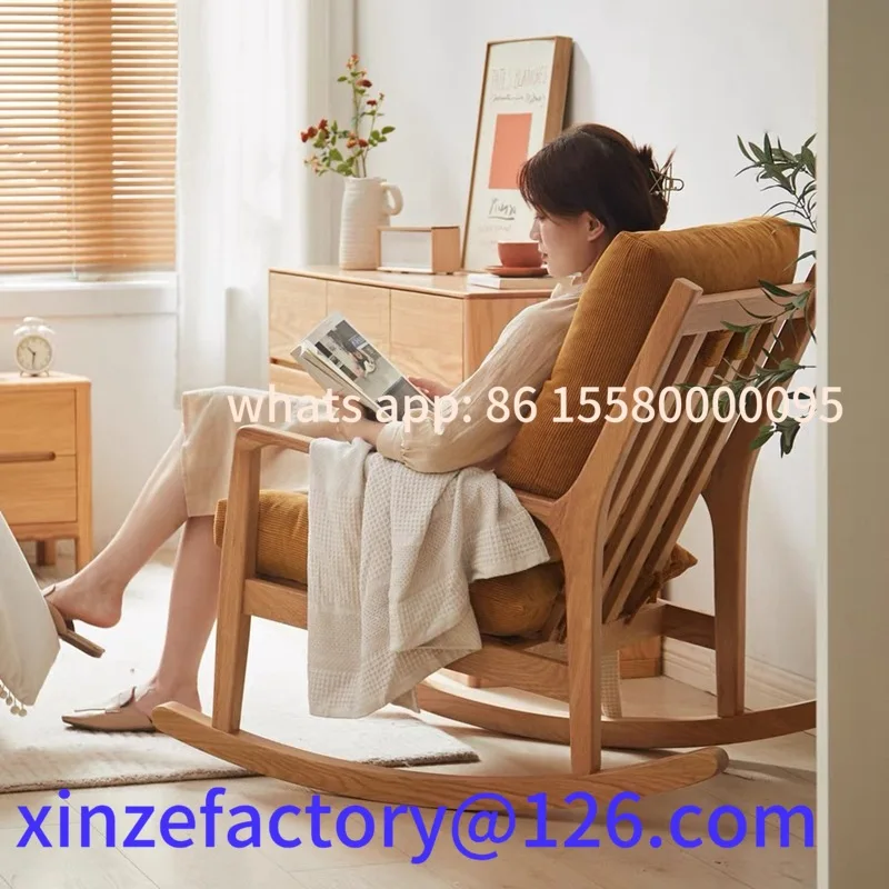

Customizable Solid Wood Rocking Chair Adult Nap Home Balcony Single