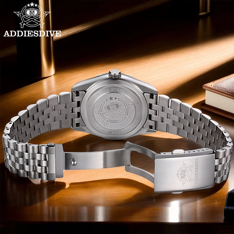 ADDIESDIVE New Men Quartz Watch Dual Color Dial Sapphire Glass Waterproof Watches 36MM Super Luminous Fashion Steel Wristwatch