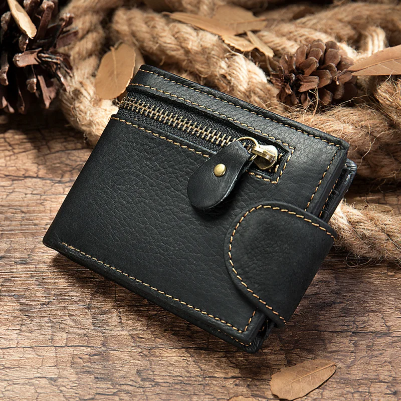 New Men's Genuine Cow Leather Wallet Short Card Holder Man Purse Male Vintage Pocket For Men