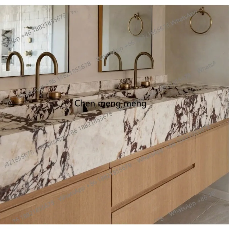 Washbasin Marble Wall Mount Sink Custom Calacatta Viola for Bathroom Natural Calacatta Marble Bathroom Vanity Marble Sink